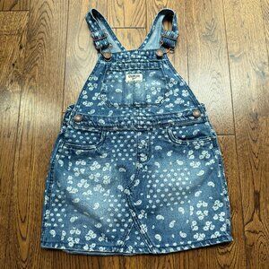 OshKosh B’gosh Girls 4T Denim Overall Dress Bandana Floral Print Jumper Pinafore
